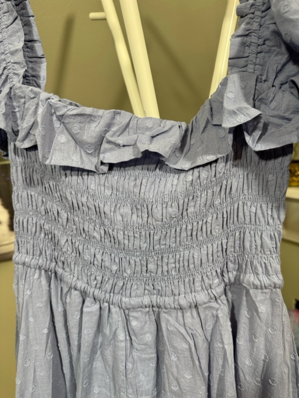 NWT Med Blue Puff-Sleeve Smocked Maxi Dress Swiss Dot Cotton Flattering Fit - Picture 8 of 12